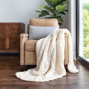 Becky Cameron - Chunky Knit Throw Blanket Braided, Soft & Cozy - B Ivory
